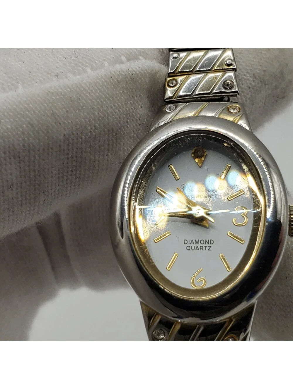 Gruen Precision Diamond Womens Watch  Silver Tone 18mm New Battery
